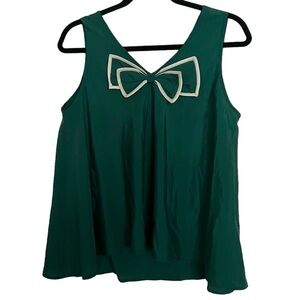 Come Toi Green Sleevless V Neck Bow Detail Blouse Medium